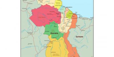 Mapa Guyany ukazuje 10 krajů