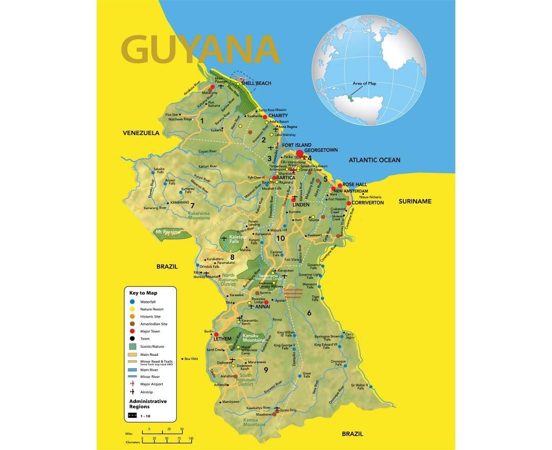 mapa Guyana mapa umístění