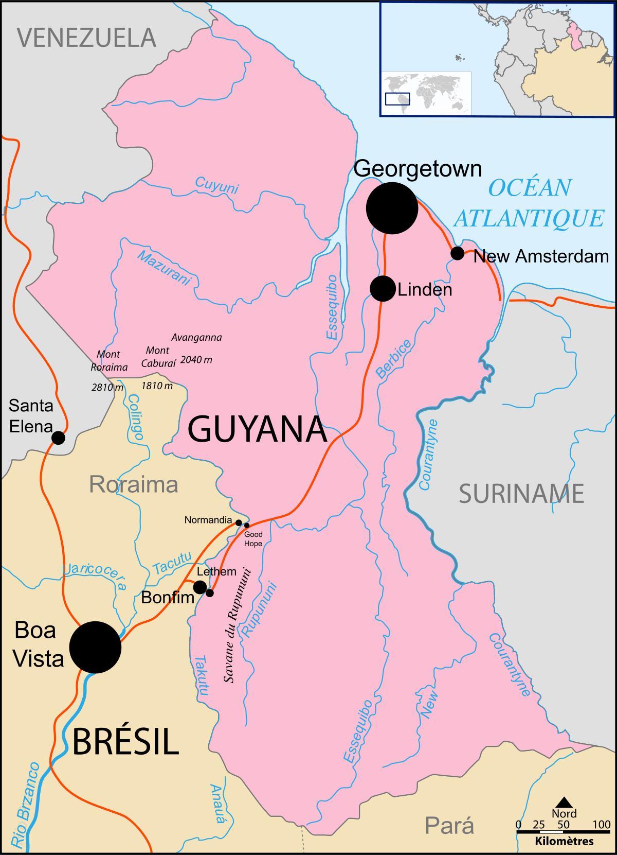 mapa Guyany místo na světě