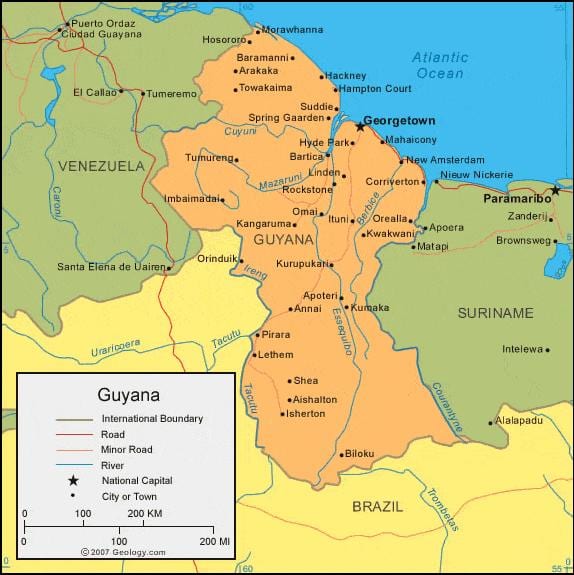 mapa Guyany politické 