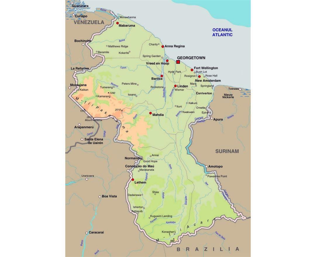 mapa Guyany ukazuje měst