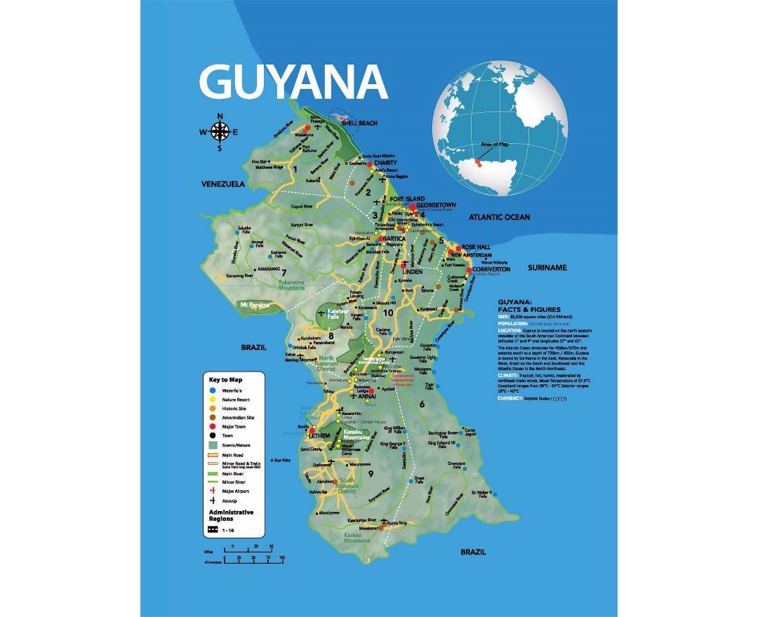 mapa mapa ukazuje, jak amerindians přišel do Guyany