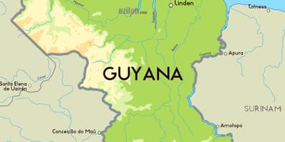 Mapa fyzická mapa Guyana